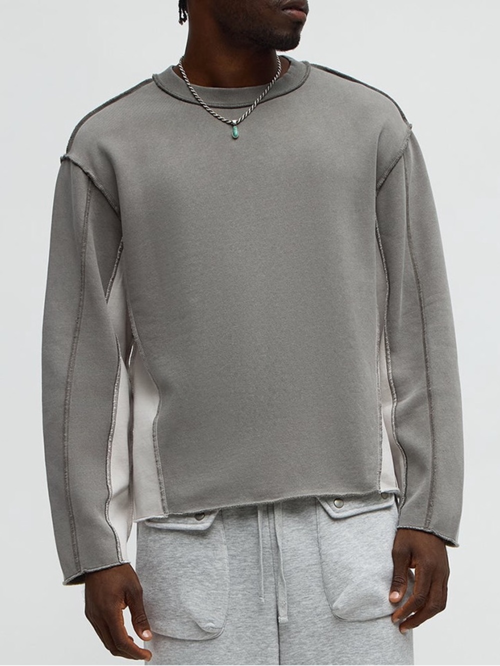 3/50$Men's Crewneck Sweatshirt in Gray with Contrast Side Panels
